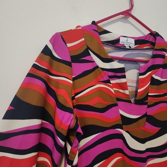 Jude Connally Colorful Abstract Wave Print Tunic Dress Size M - Picture 9 of 11
